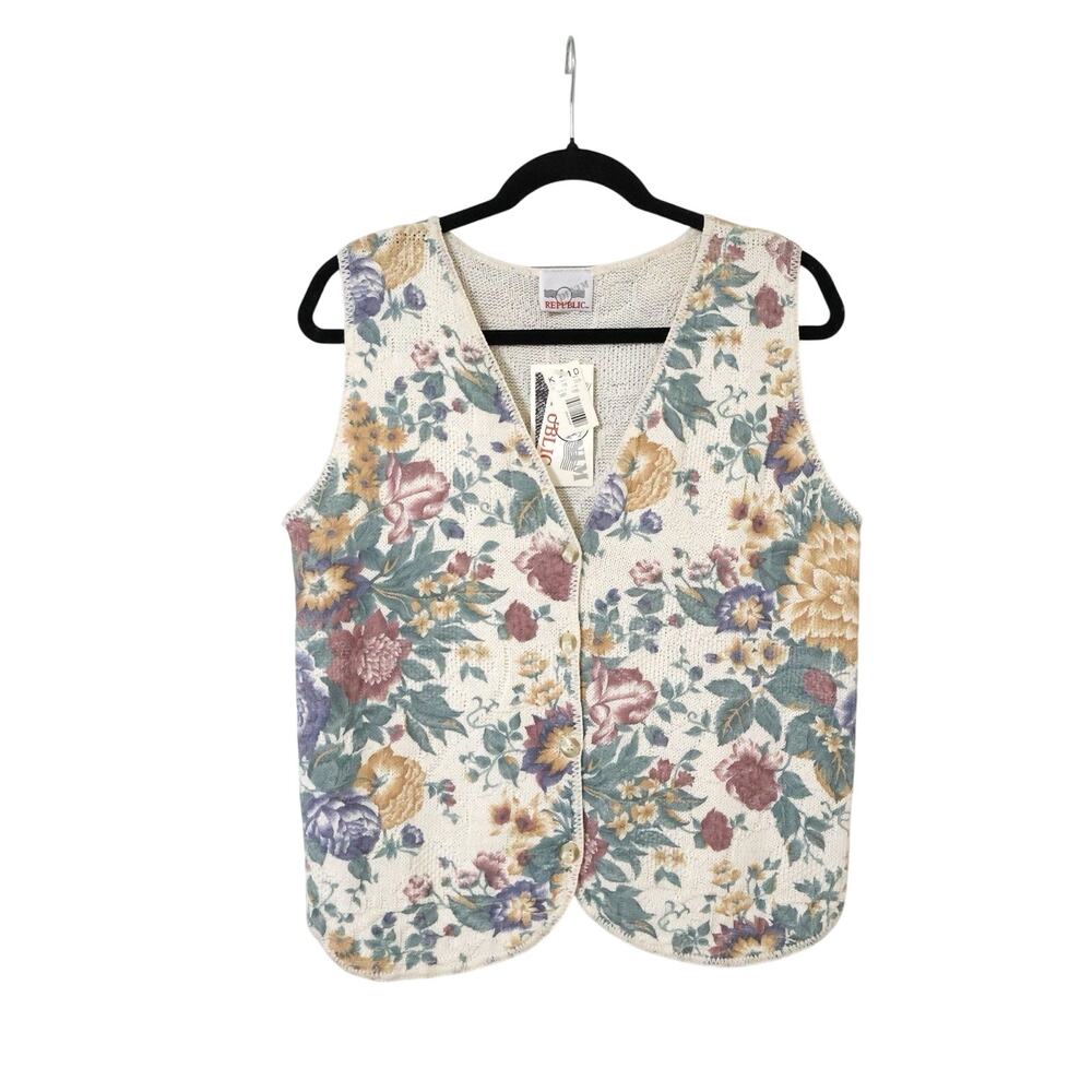 NWT Denim Republic Beige Floral Cotton Vest S Cottagecore Coquette Boho 80s